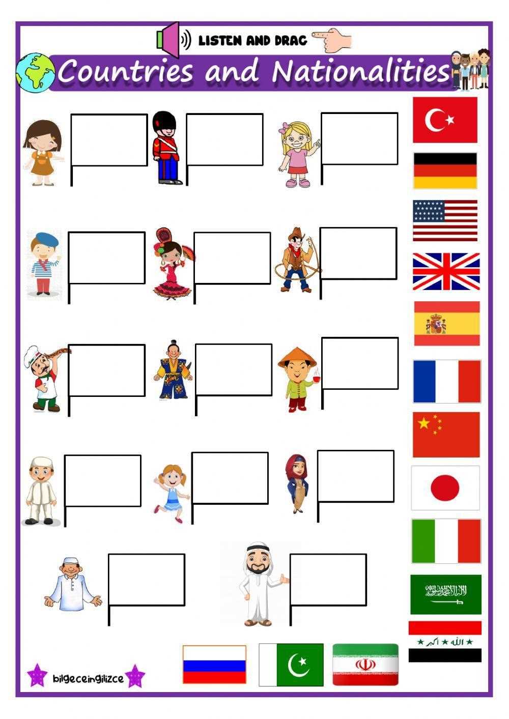 esl countries and nationalities worksheet