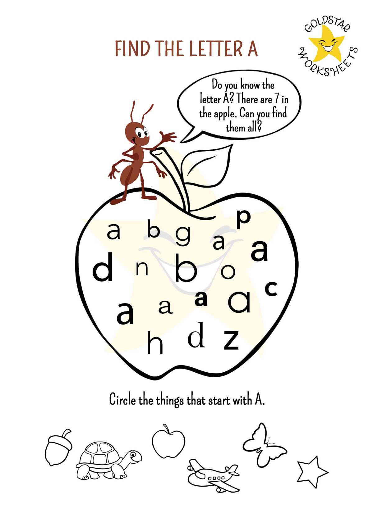 find the letter a worksheets