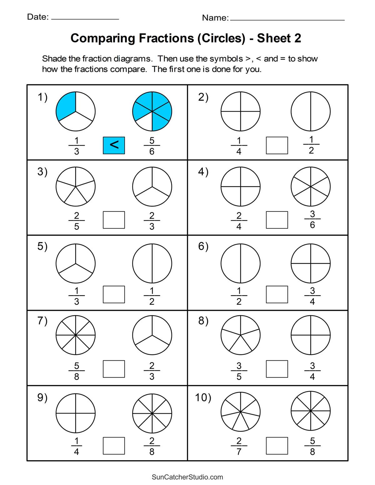 fractions denominator and numerator worksheets