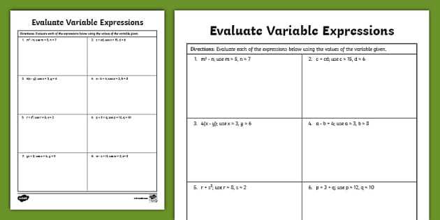 worksheets on evaluating algebraic expressions worksheets on evaluating algebraic expressions