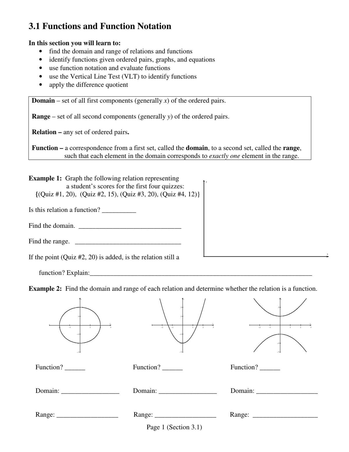evaluating functions from graphs worksheet