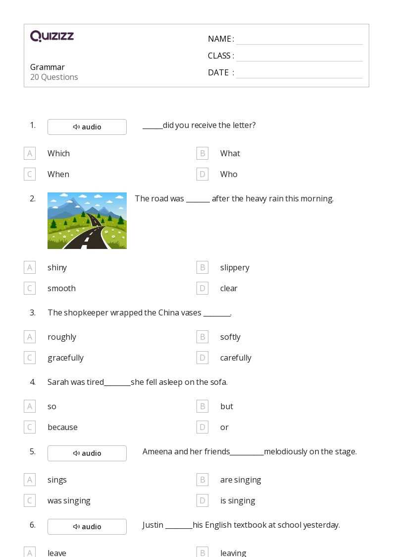 english grammar worksheet for class 5