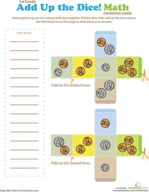dice addition worksheet printable