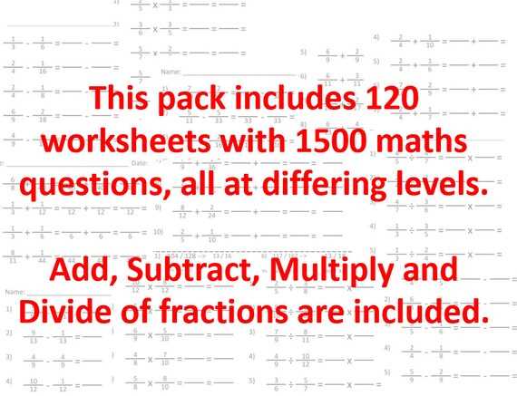 adding multiplying dividing and subtracting fractions worksheet