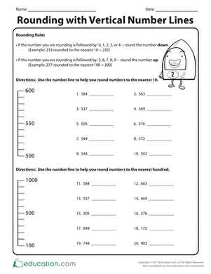 rounding using a number line worksheet