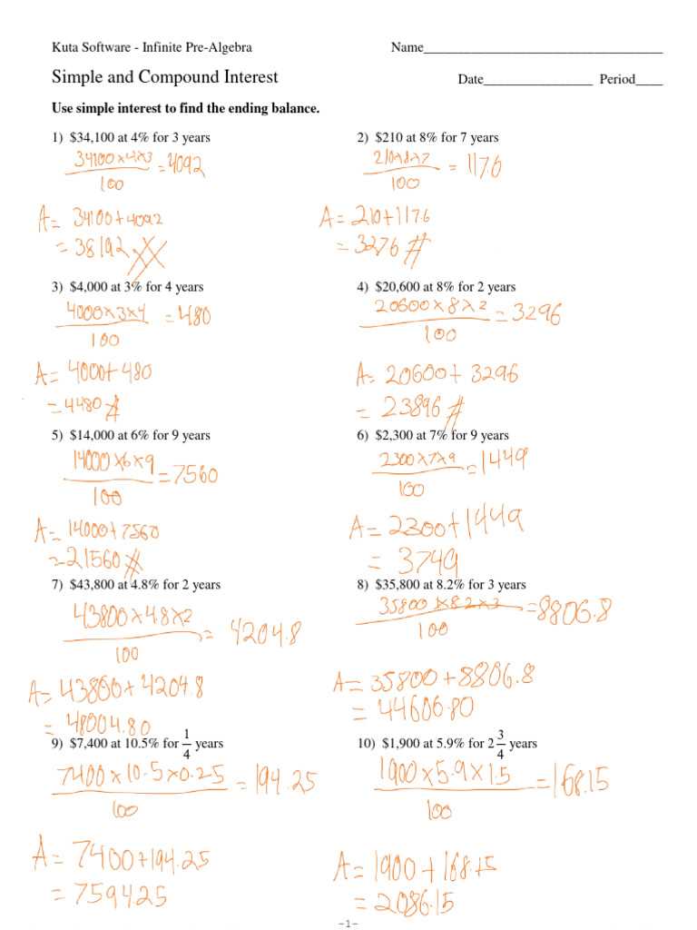 compound interest algebra 2 worksheet