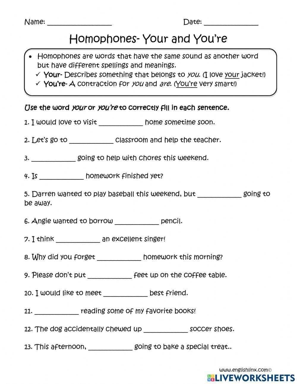 your you re worksheet