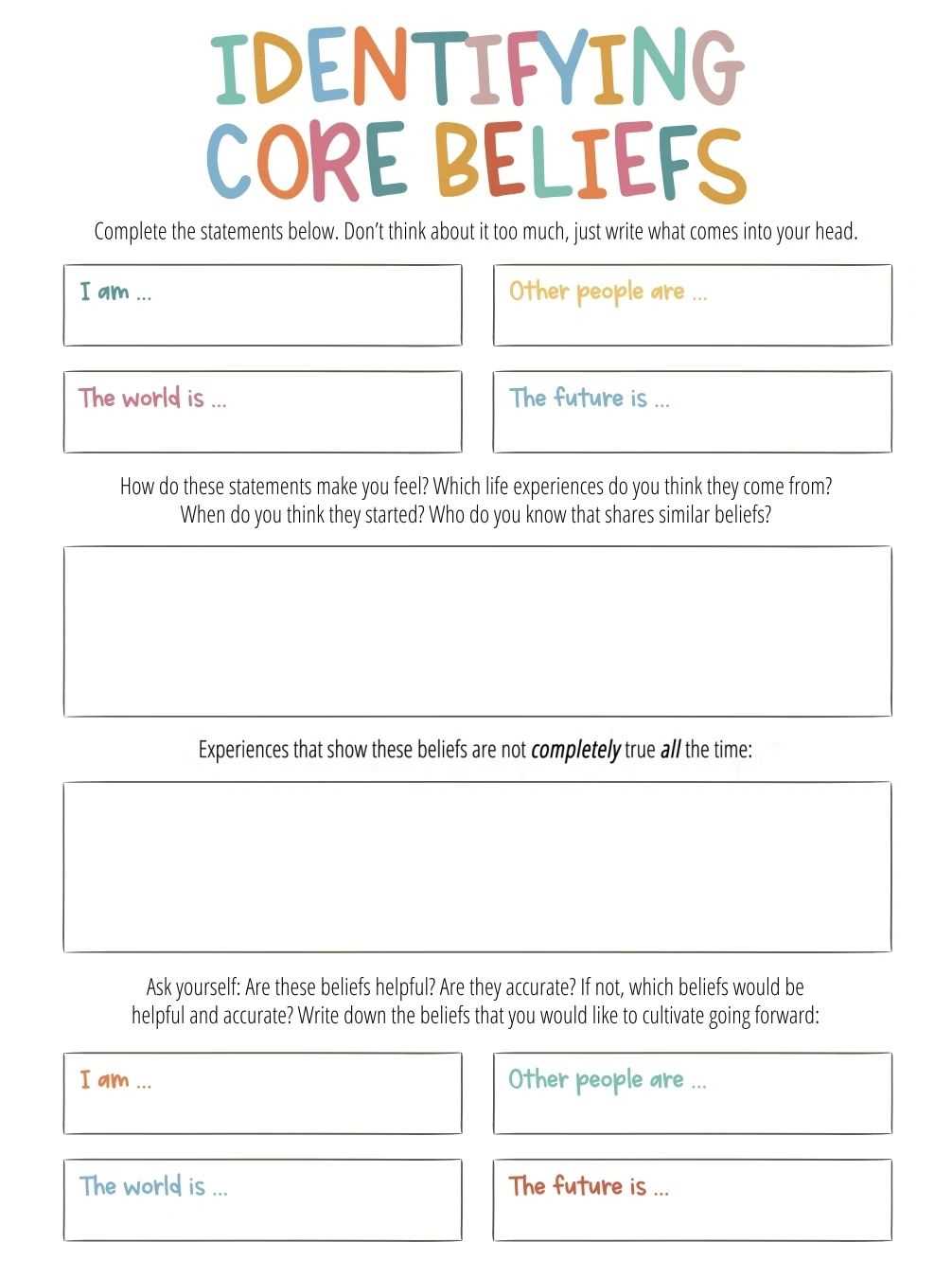 core belief worksheets