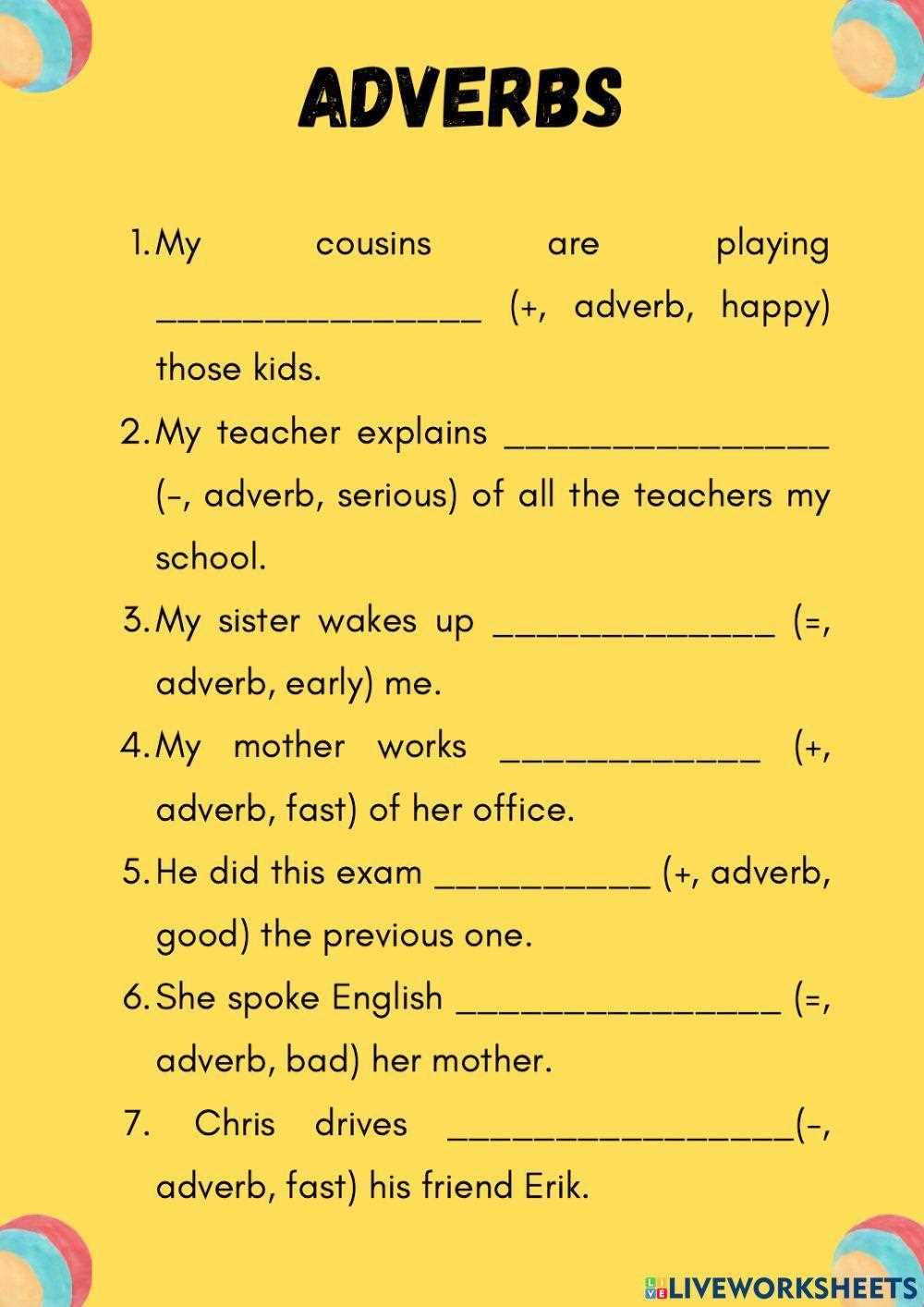comparison of adverbs worksheet