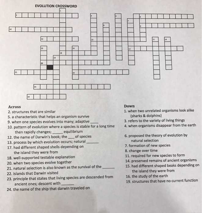 evolution crossword worksheet