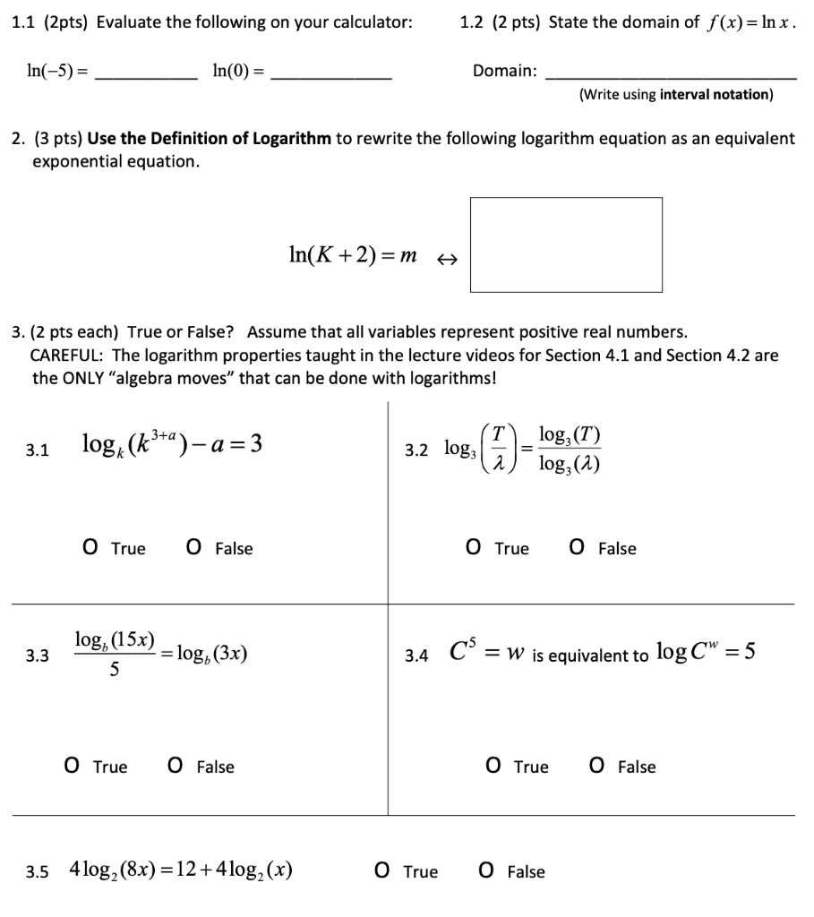 properties of logarithms worksheet