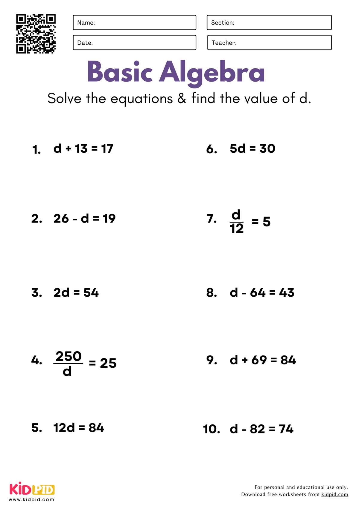 algebra year 4 worksheets