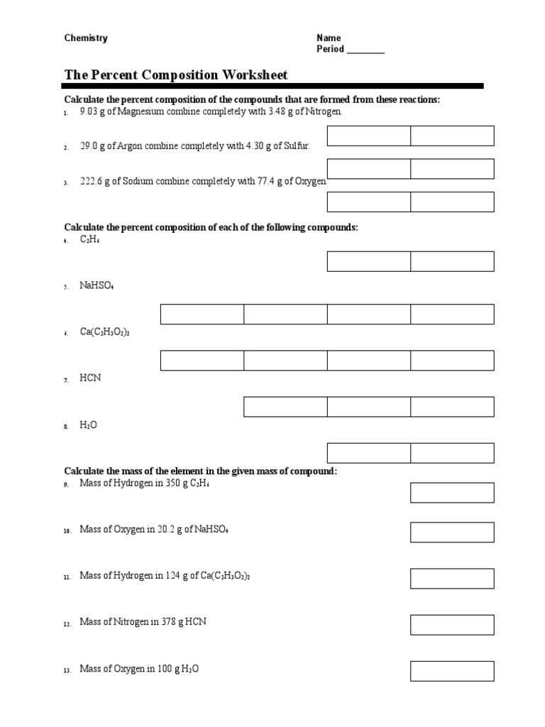 determining percent composition worksheet