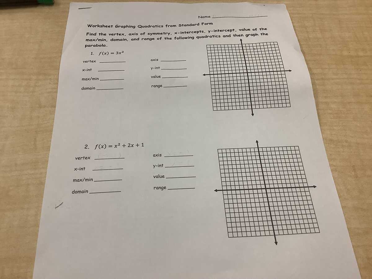 graphing quadratics in standard form worksheet