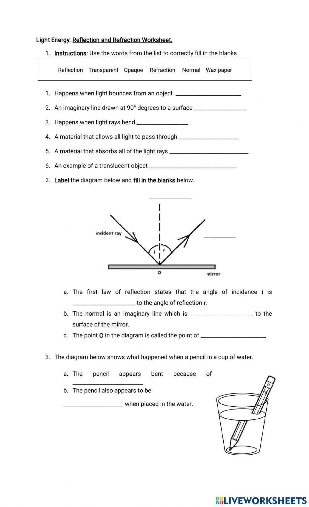 angle of reflection worksheet