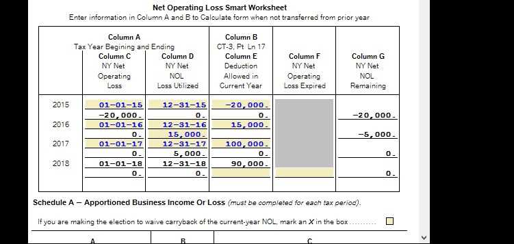 net operating loss worksheet