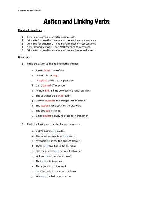 linking verb helping verb action verb worksheet