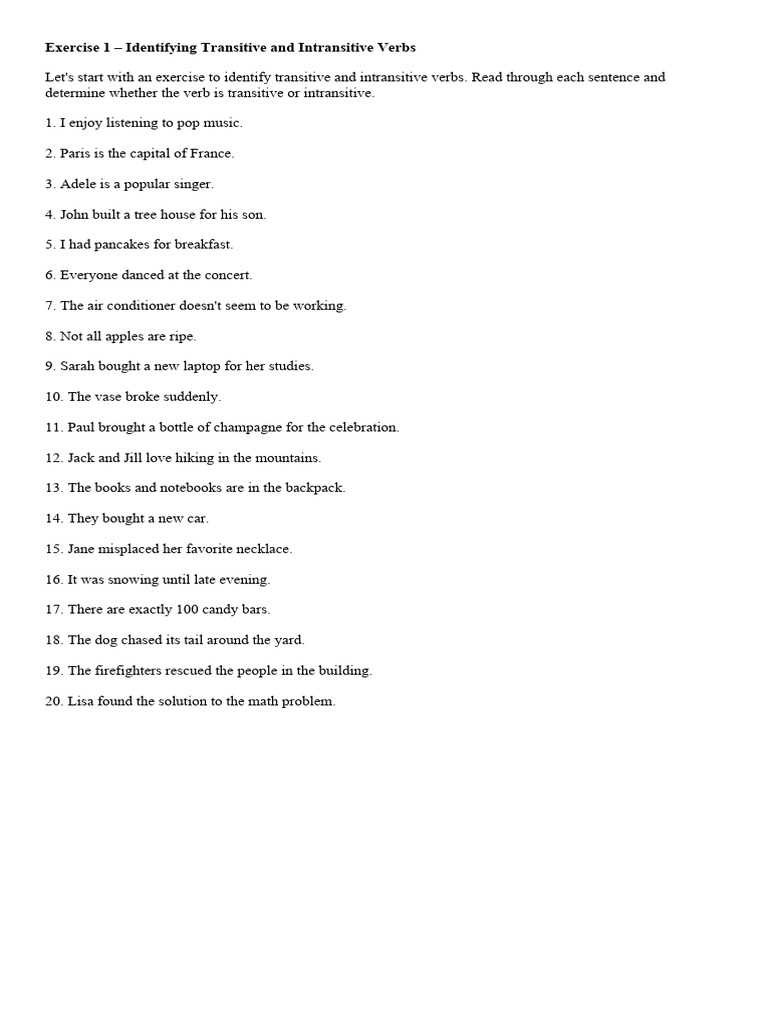 transitive and intransitive worksheet