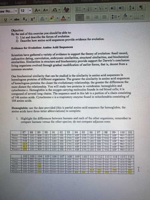 biochemical evidence of evolution worksheet