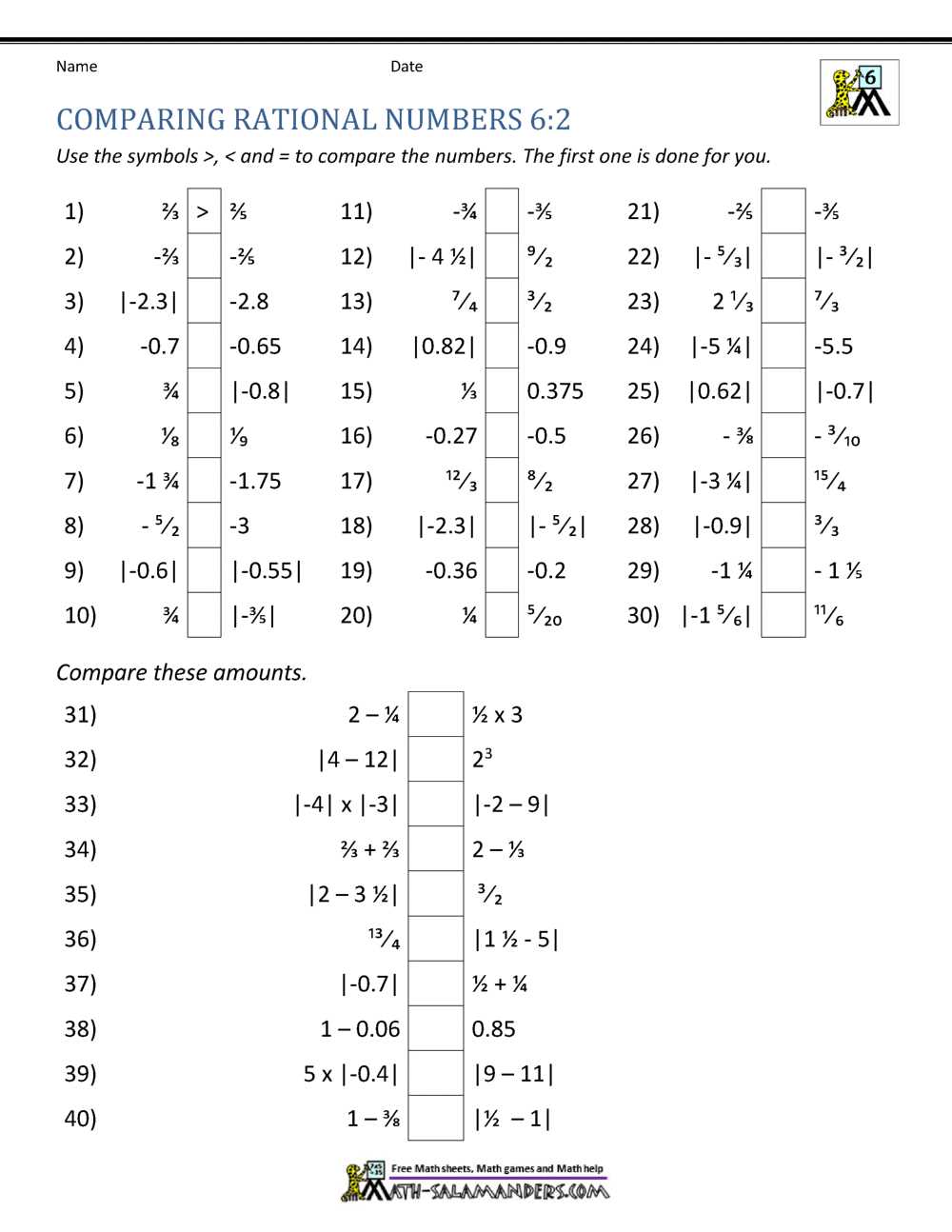 rational number worksheets