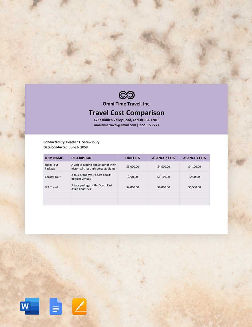dts constructed travel comparison worksheet