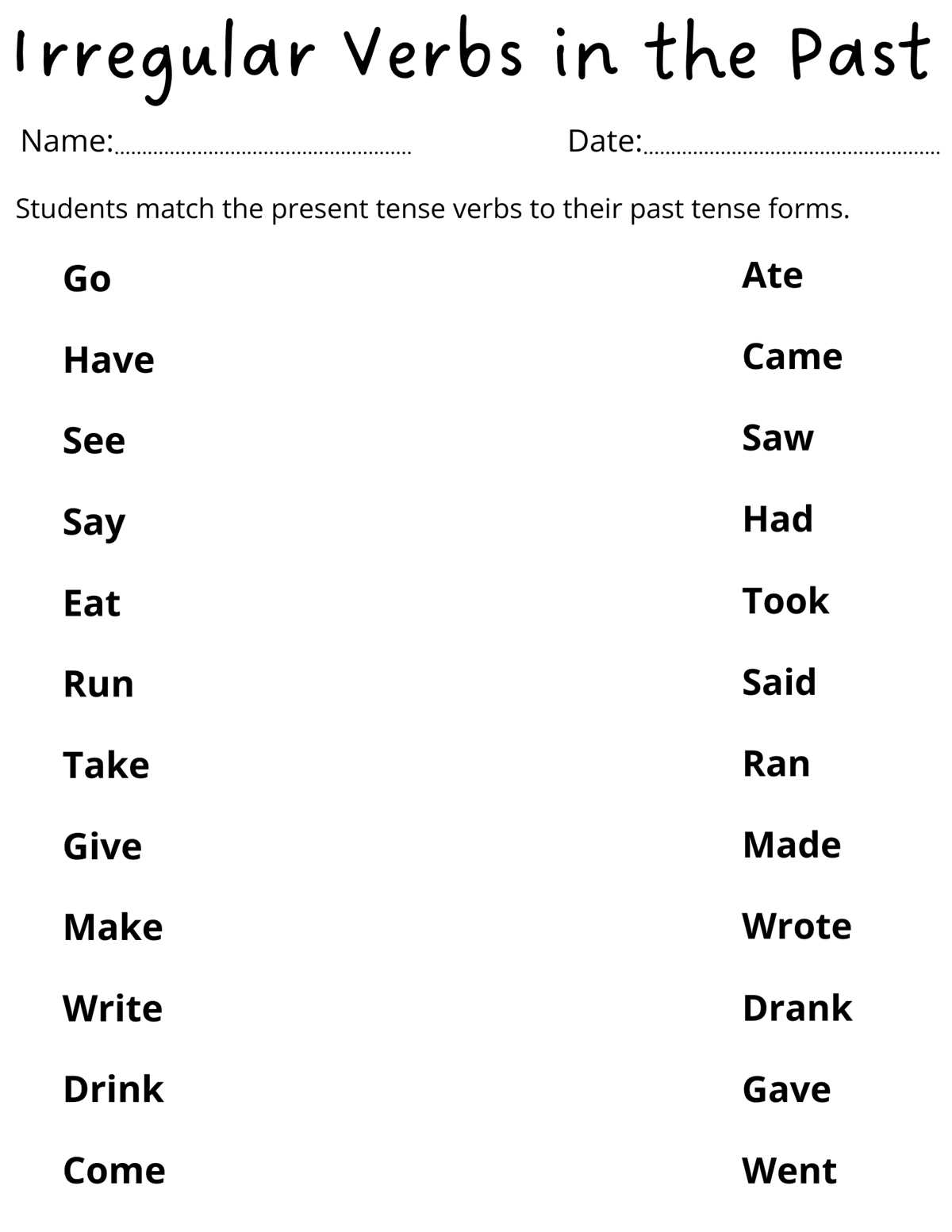 past tense verb worksheets