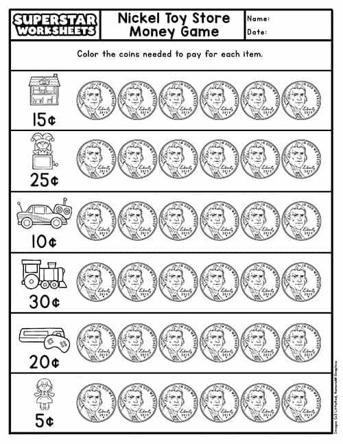 kindergarten coin worksheets