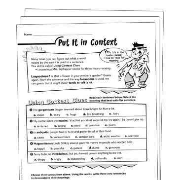 context clues worksheets grade 8