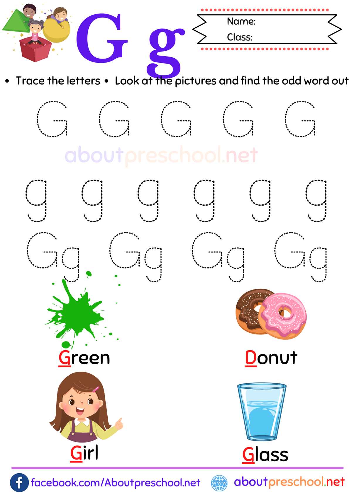 preschool worksheets letter g