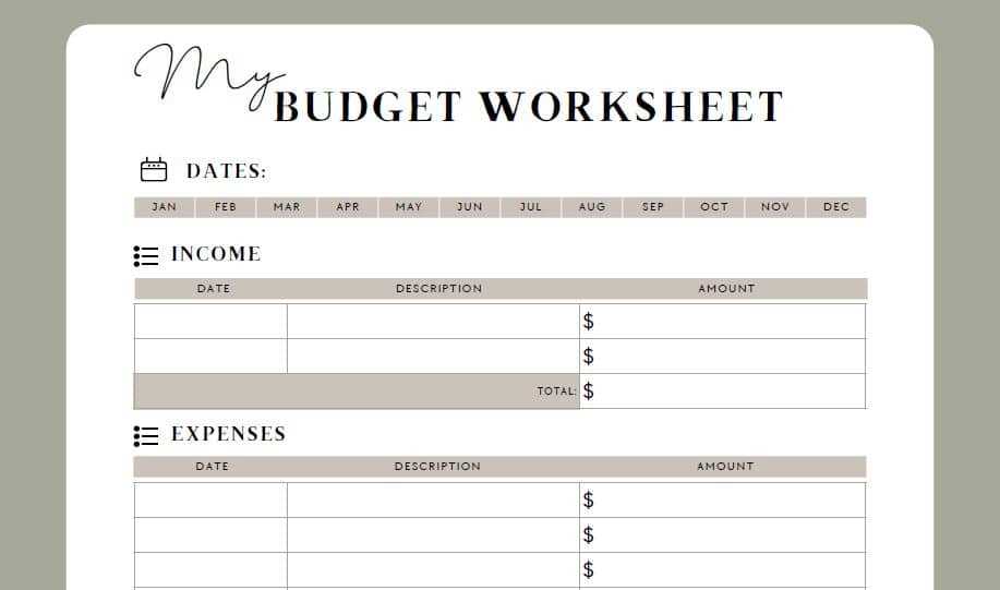 budget money worksheets