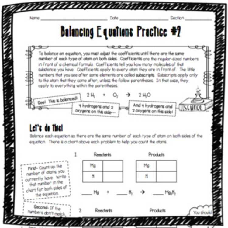 balancing chemical equations review worksheet