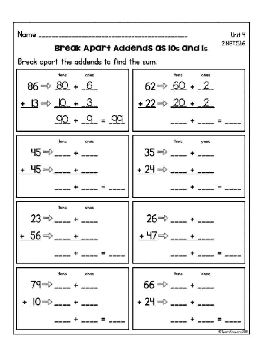 break apart ones to add worksheet
