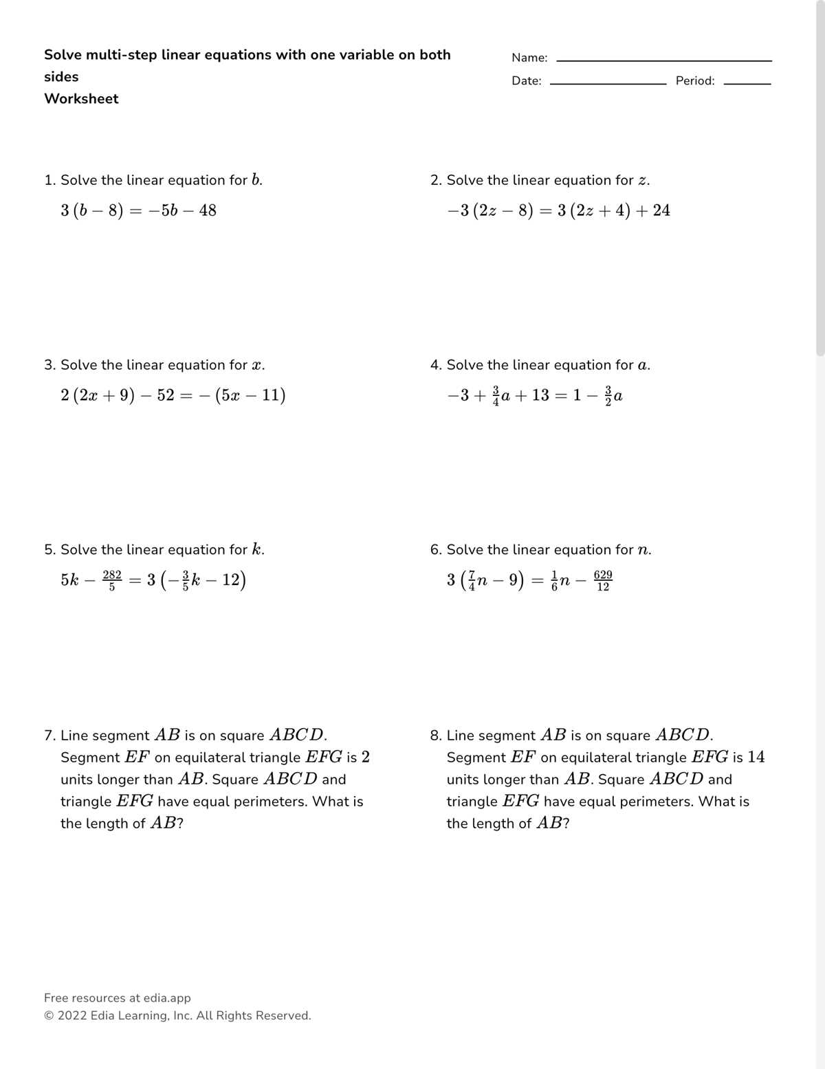 solving for variables worksheet