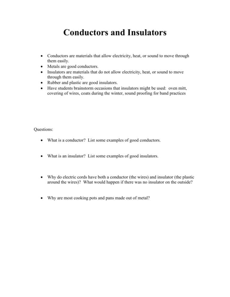 conductor or insulator worksheet