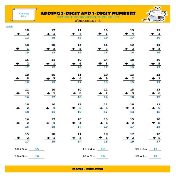 2 digit by 1 digit addition without regrouping worksheets