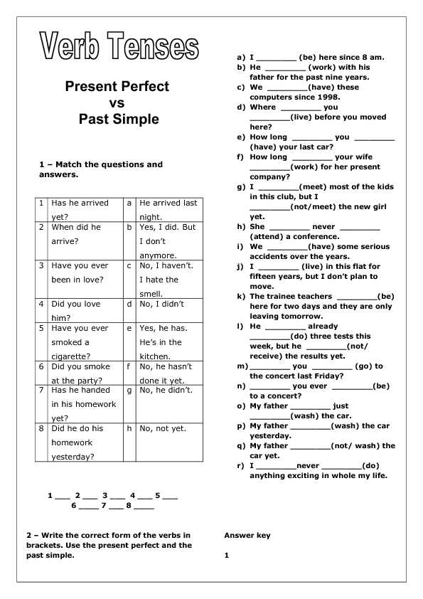 present tense and past tense worksheet