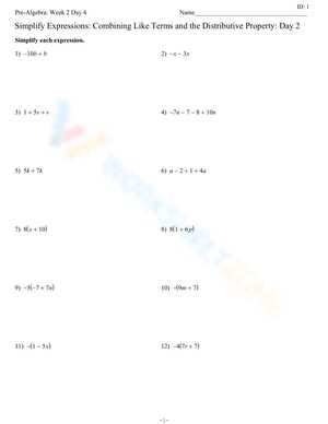 6th grade combining like terms worksheet 6th grade combining like terms worksheet