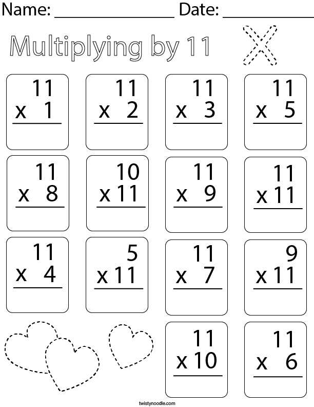 multiply by 11 worksheet
