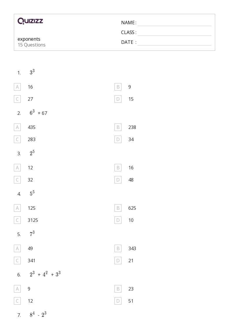 exponents multiplication and division worksheet