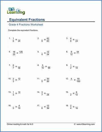 equivalent fractions easy worksheet
