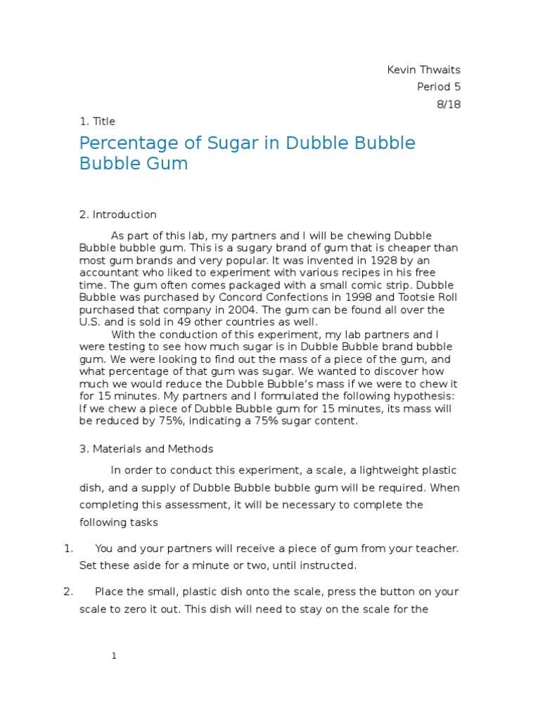 bubble gum experiment worksheet