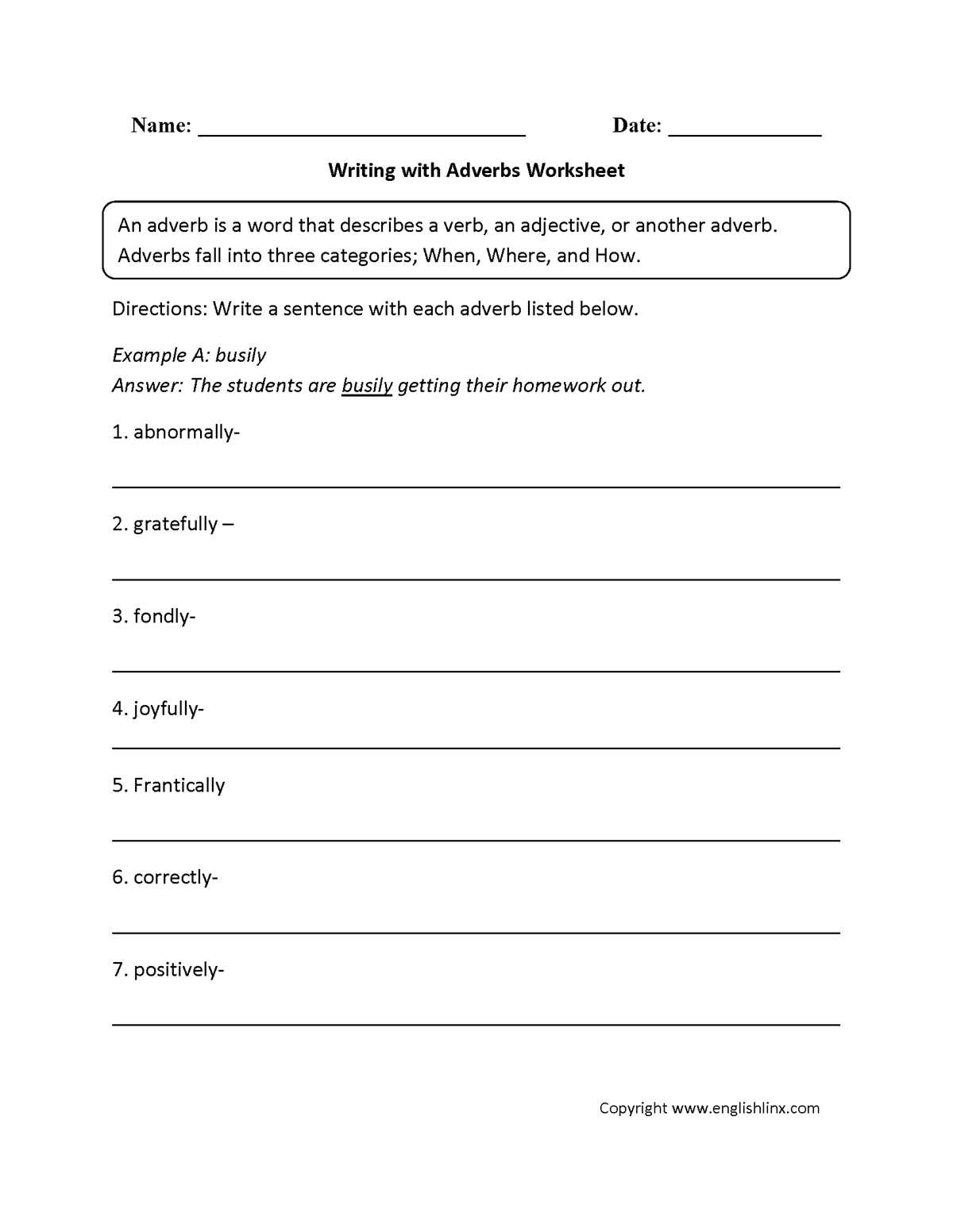 adverb and verb worksheet