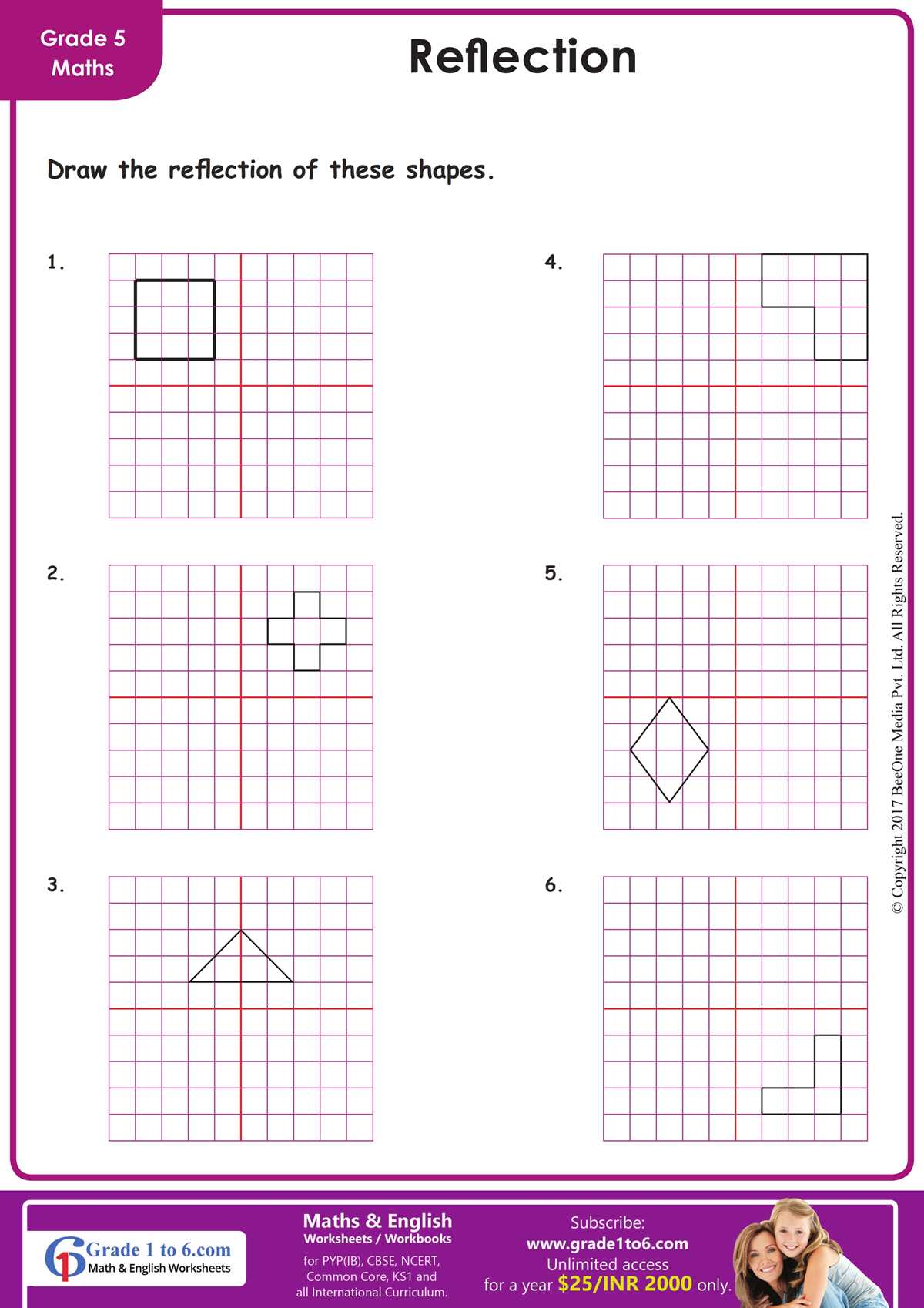 reflection math worksheets
