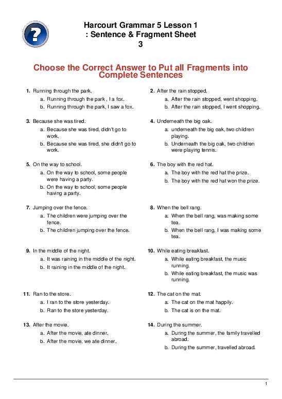 sentence fragment worksheets