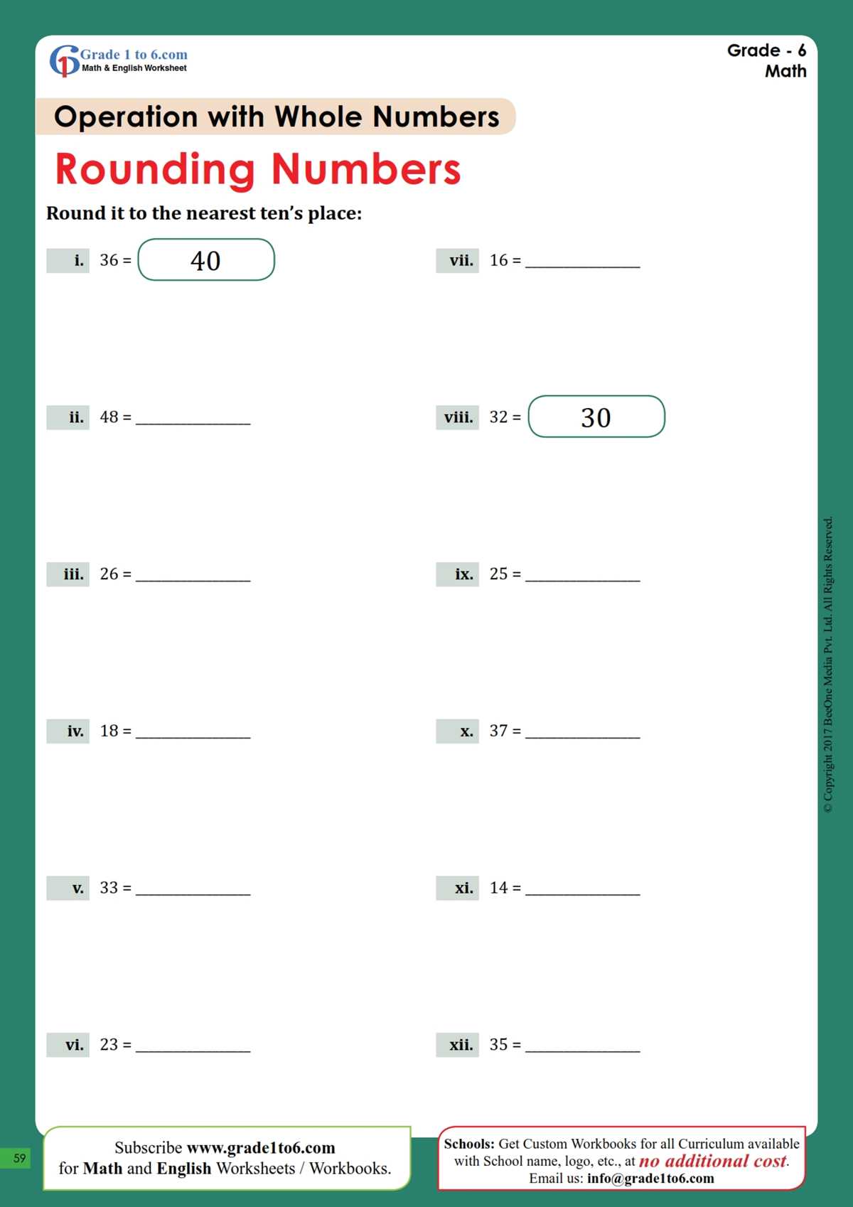 rounding to the nearest 10 worksheet