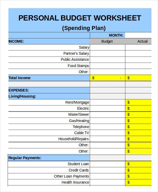 family finances worksheet