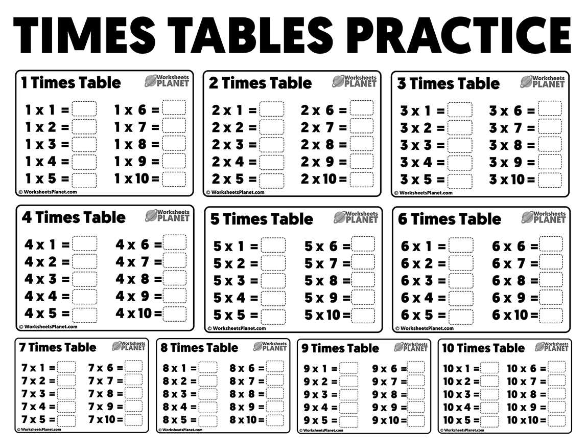 times tables worksheets printable