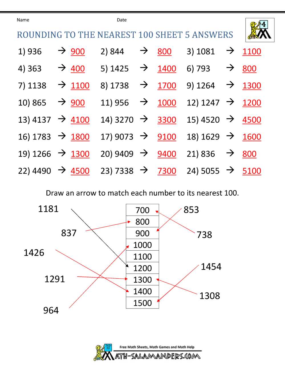 rounding worksheet