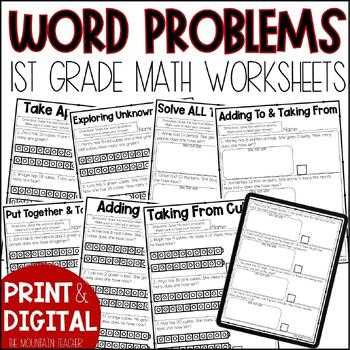 1st grade math word problems worksheets