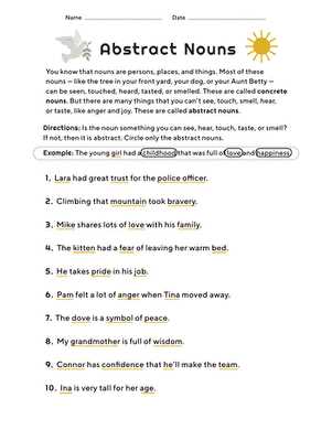 abstract noun worksheets for class 3